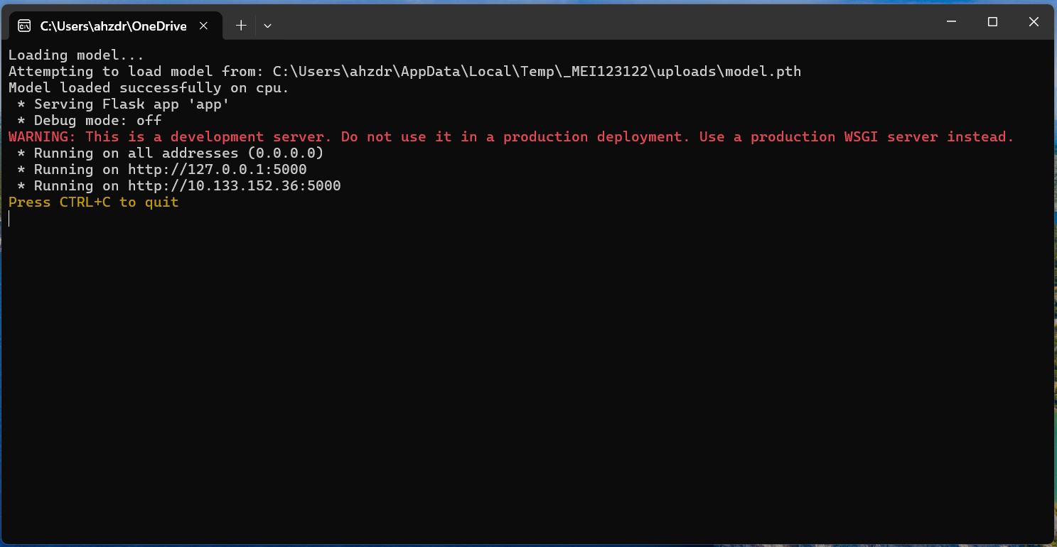 Screenshot of the application's running in browser